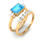 Octagon Cut Swiss Blue Topaz Contemporary Wedding Ring Set with Moissanite Swiss Blue Topaz - ( AAA ) - Quality - Rosec Jewels