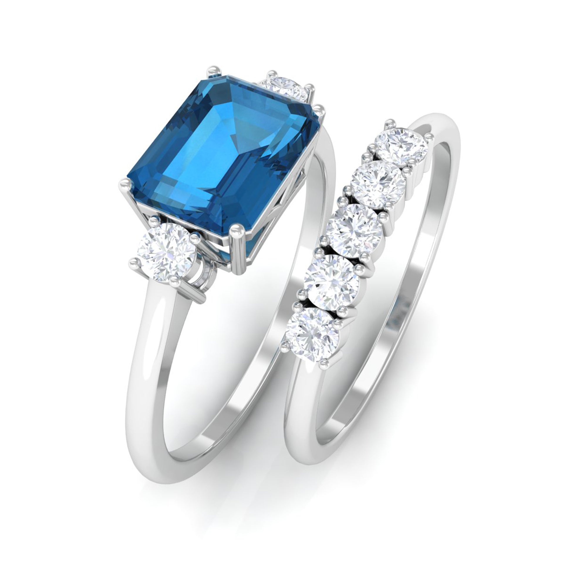 Octagon Cut London Blue Topaz Contemporary Wedding Ring Set with Diamond London Blue Topaz - ( AAA ) - Quality - Rosec Jewels