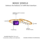 Octagon Cut Amethyst Contemporary Wedding Ring Set with Diamond Amethyst - ( AAA ) - Quality - Rosec Jewels