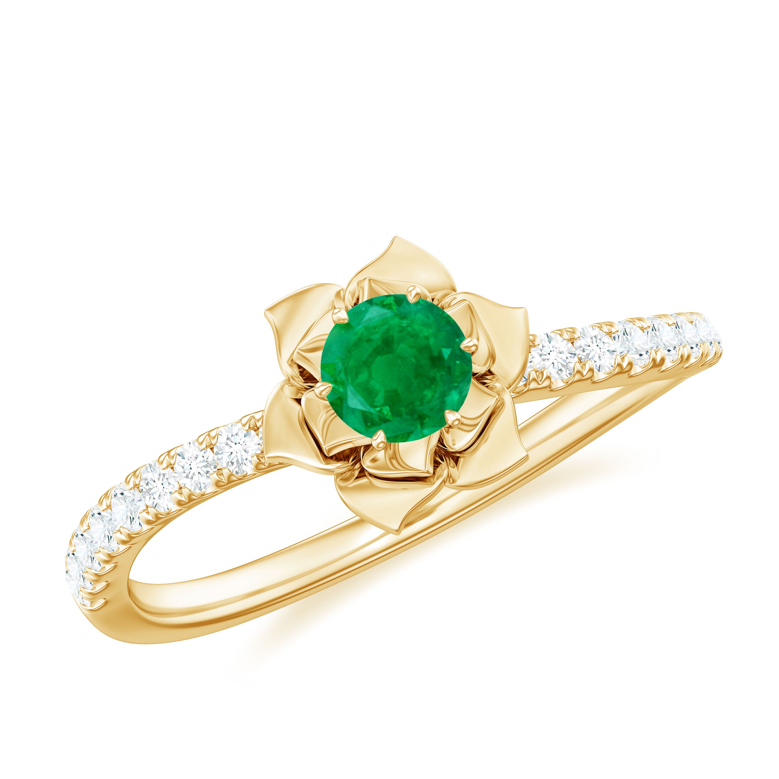 1/2 CT Emerald Flower Engagement Ring with Diamond Emerald - ( AAA ) - Quality - Rosec Jewels