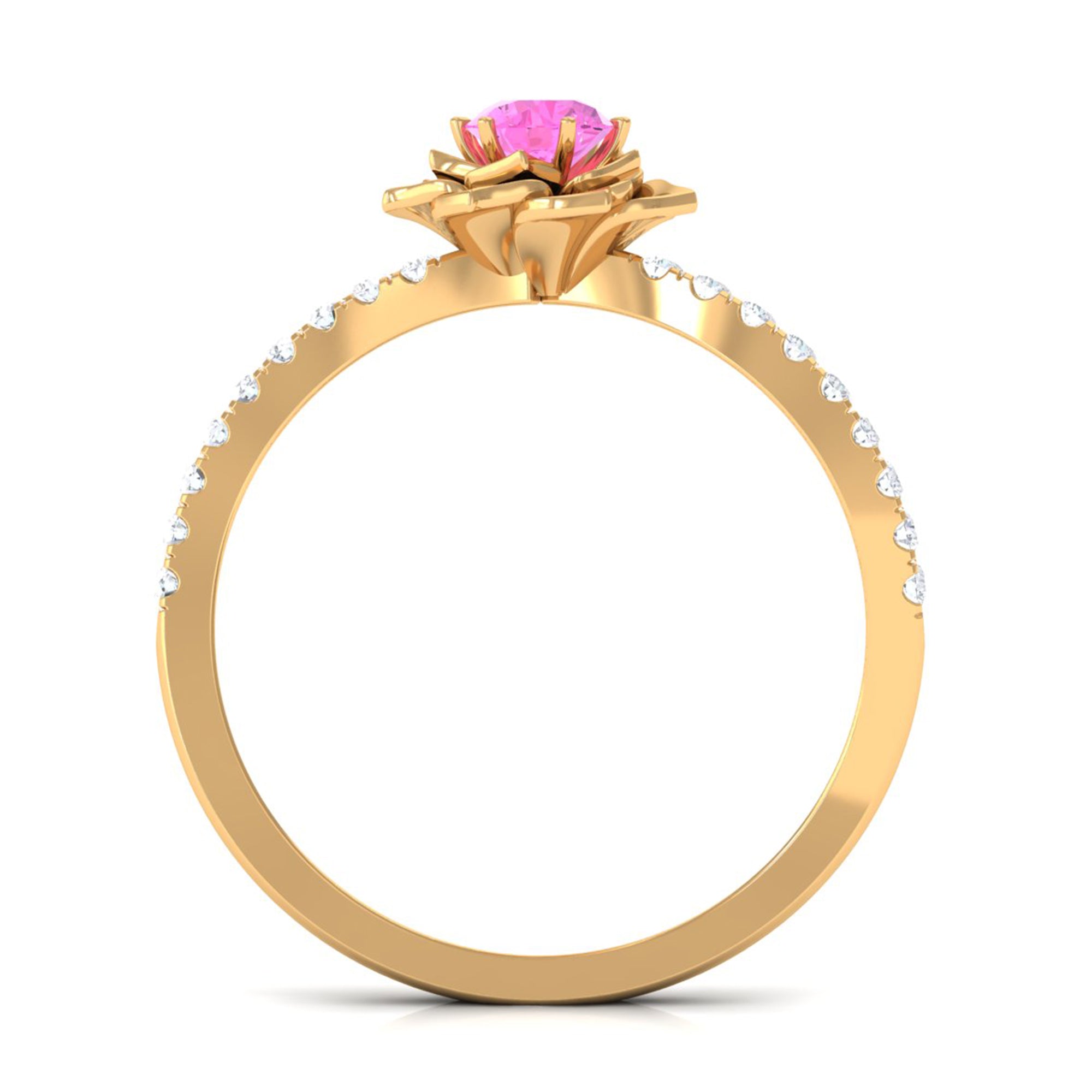 Pink Sapphire Flower Engagement Ring with Diamond Pink Sapphire - ( AAA ) - Quality - Rosec Jewels