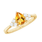 Pear Cut Real Citrine Solitaire Ring with Diamond Trio Citrine - ( AAA ) - Quality - Rosec Jewels