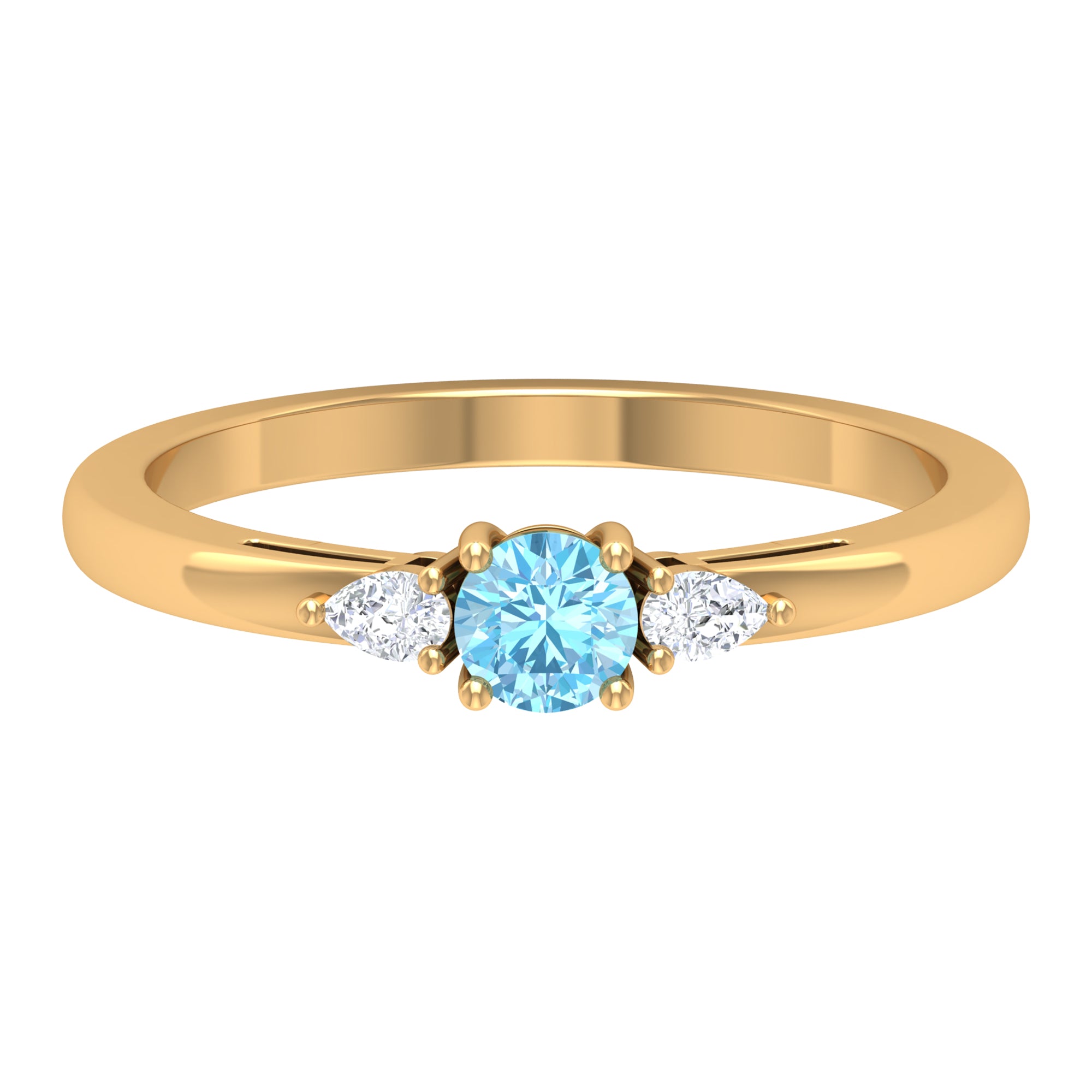 Aquamarine and Diamond Three Stone Promise Ring Aquamarine - ( AAA ) - Quality - Rosec Jewels