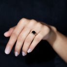 Real Black Onyx Solitaire Engagement Ring with Diamond Black Onyx - ( AAA ) - Quality - Rosec Jewels