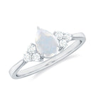 Pear Shape Moonstone Solitaire Ring with Diamond Trio Moonstone - ( AAA ) - Quality - Rosec Jewels