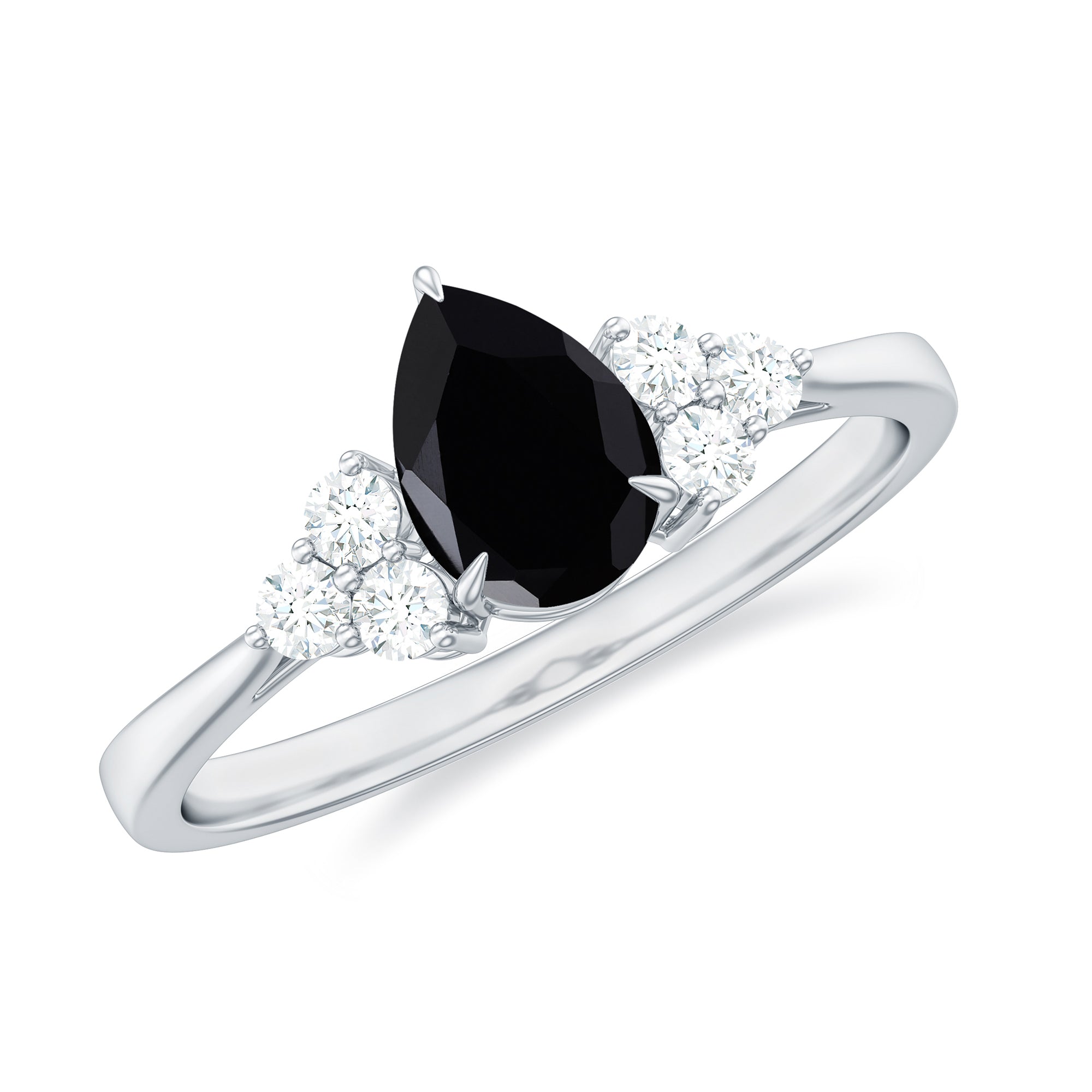 Pear Shaped Black Diamond and Diamond Solitaire Trio Ring Black Diamond - ( AAA ) - Quality - Rosec Jewels