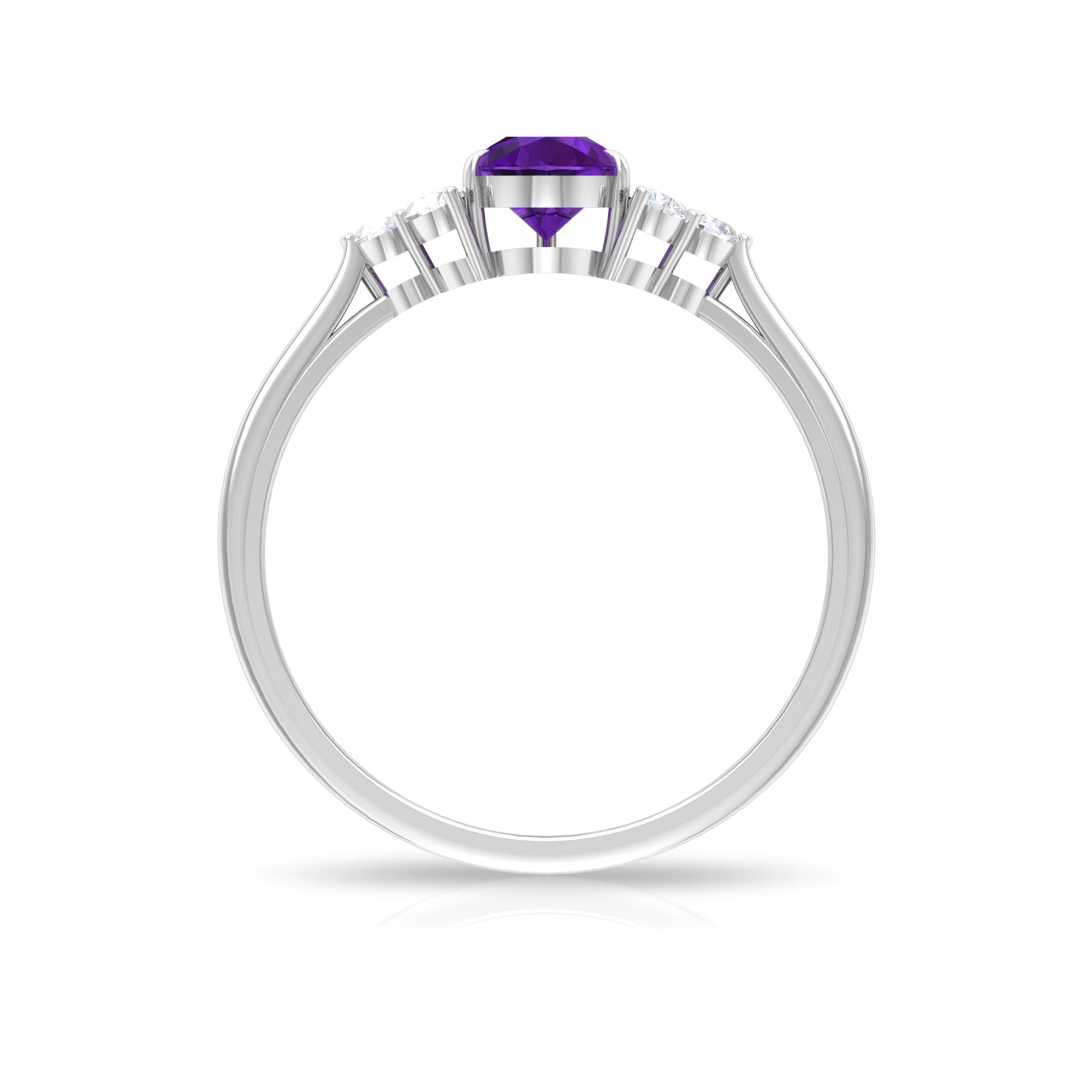 Pear Amethyst Solitaire Ring with Diamond Trio Amethyst - ( AAA ) - Quality - Rosec Jewels