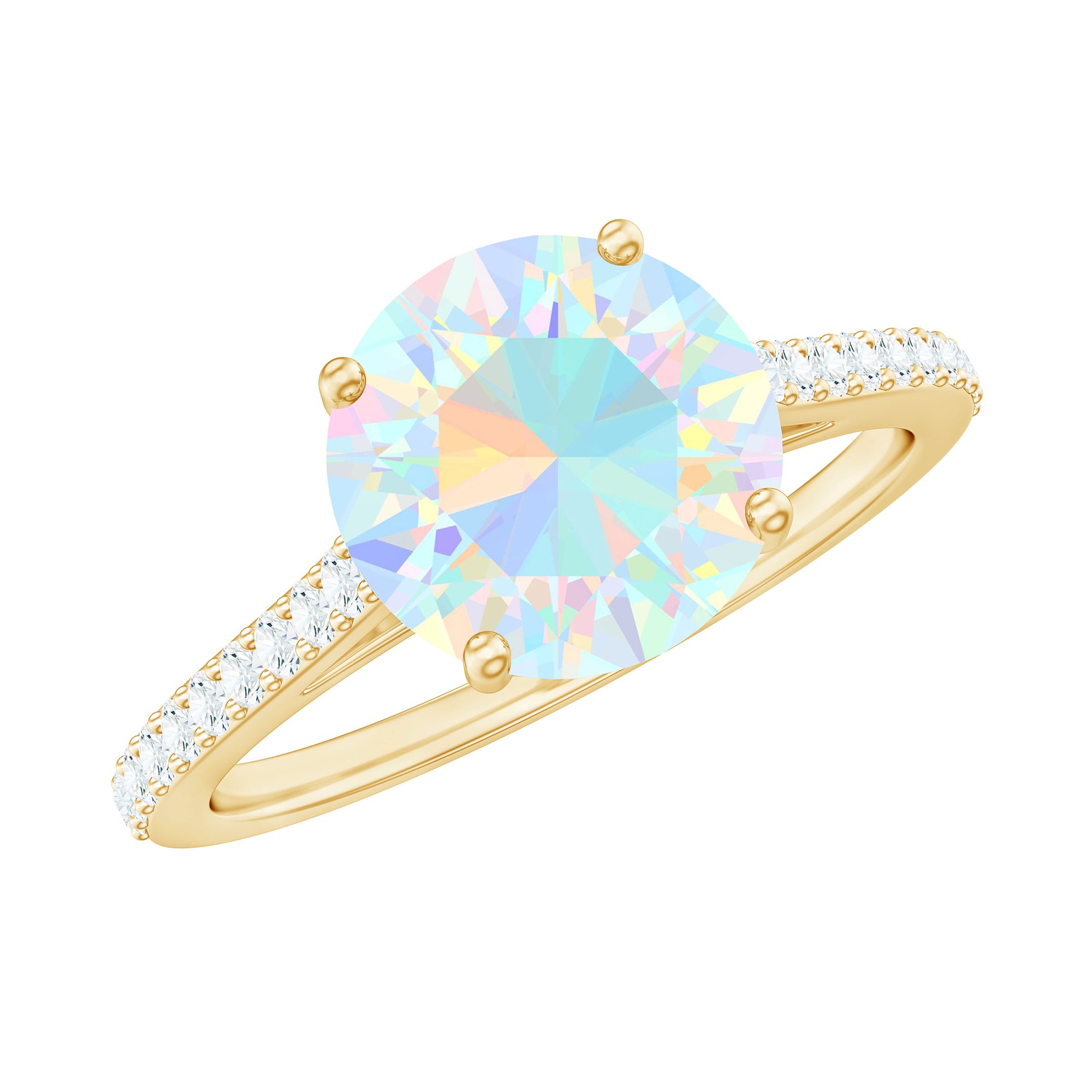 Round Ethiopian Opal and Diamond Solitaire Ring Ethiopian Opal - ( AAA ) - Quality - Rosec Jewels