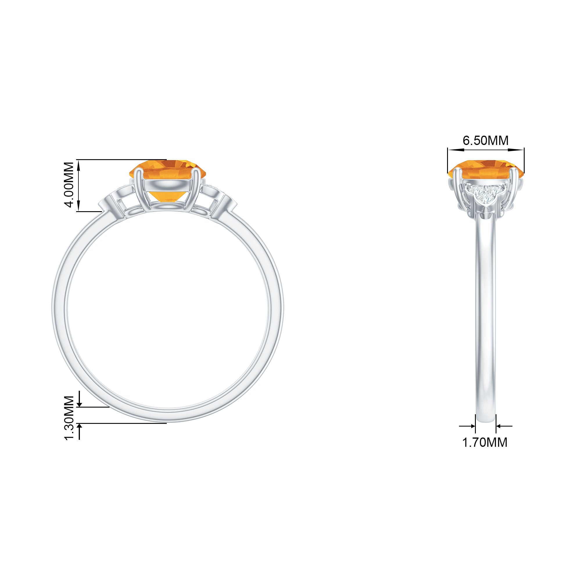 1.25 CT Citrine Engagement Ring with Diamond Trio Citrine - ( AAA ) - Quality - Rosec Jewels