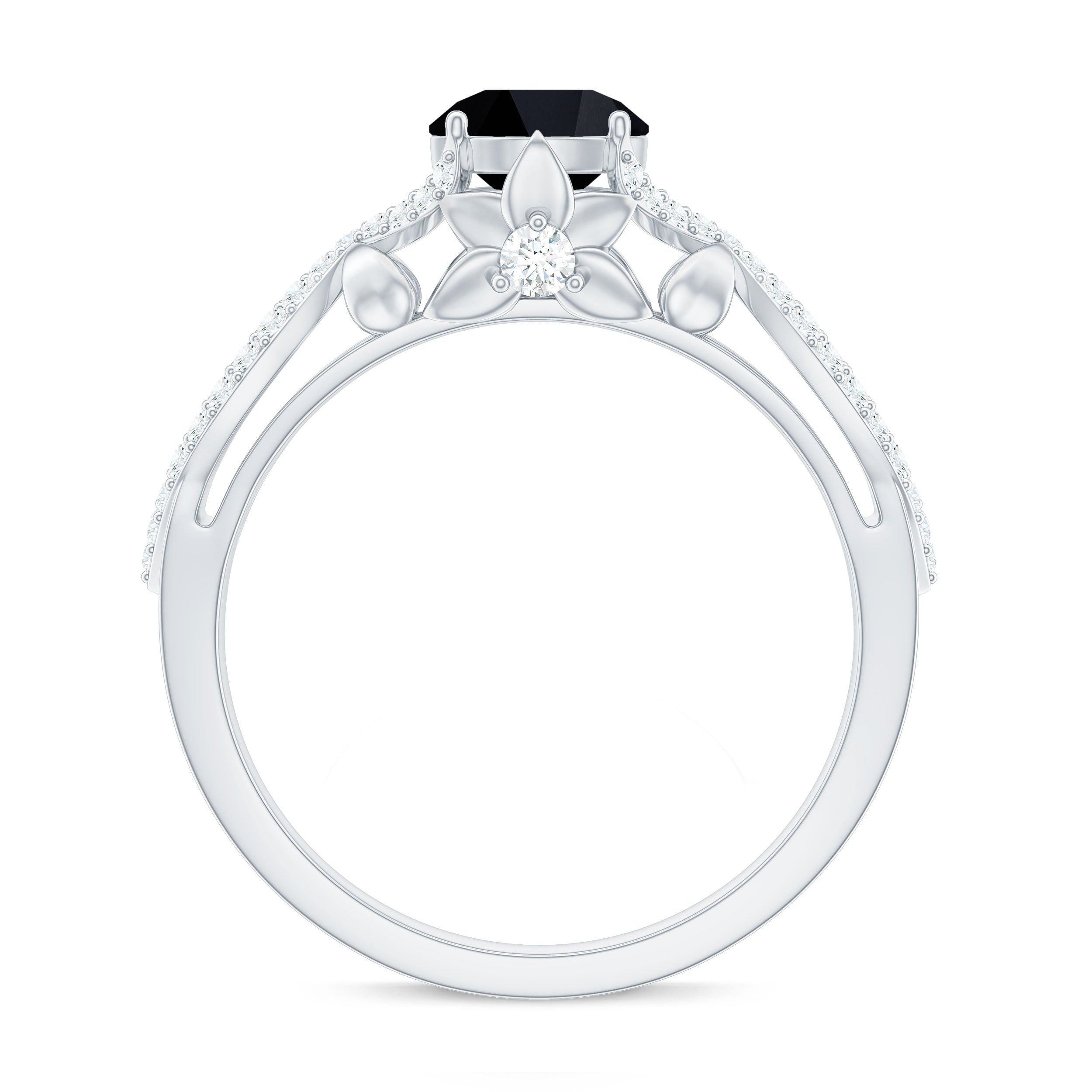 Created Black Diamond Crossover Engagement Ring with Diamond Lab Created Black Diamond - ( AAAA ) - Quality - Rosec Jewels