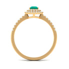 Pear Shape Emerald Engagement Ring with Diamond Double Halo Emerald - ( AAA ) - Quality - Rosec Jewels