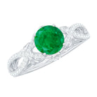 Emerald Crossover Engagement Ring with Diamond Emerald - ( AAA ) - Quality - Rosec Jewels