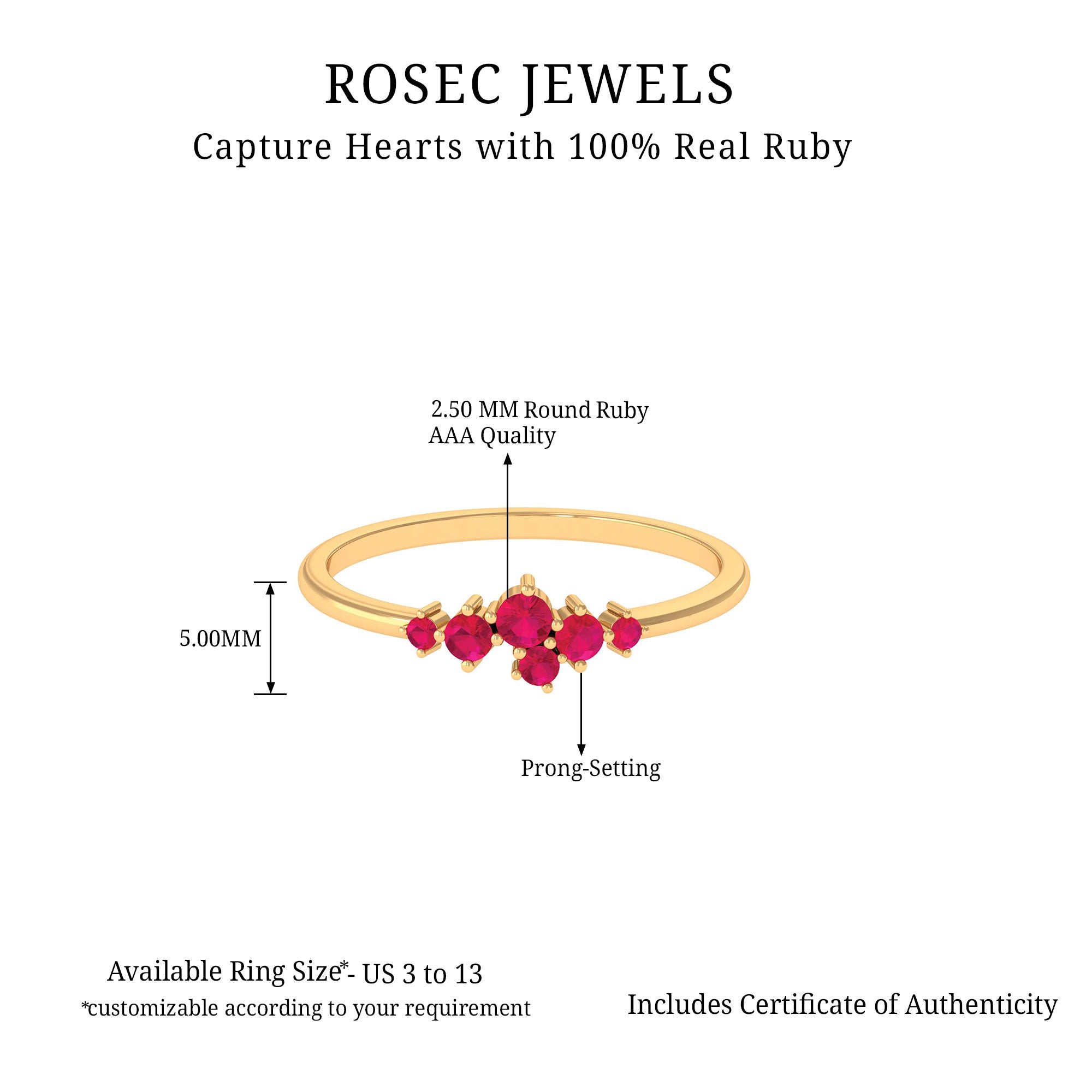 Natural Ruby Cluster Promise Ring Ruby - ( AAA ) - Quality - Rosec Jewels