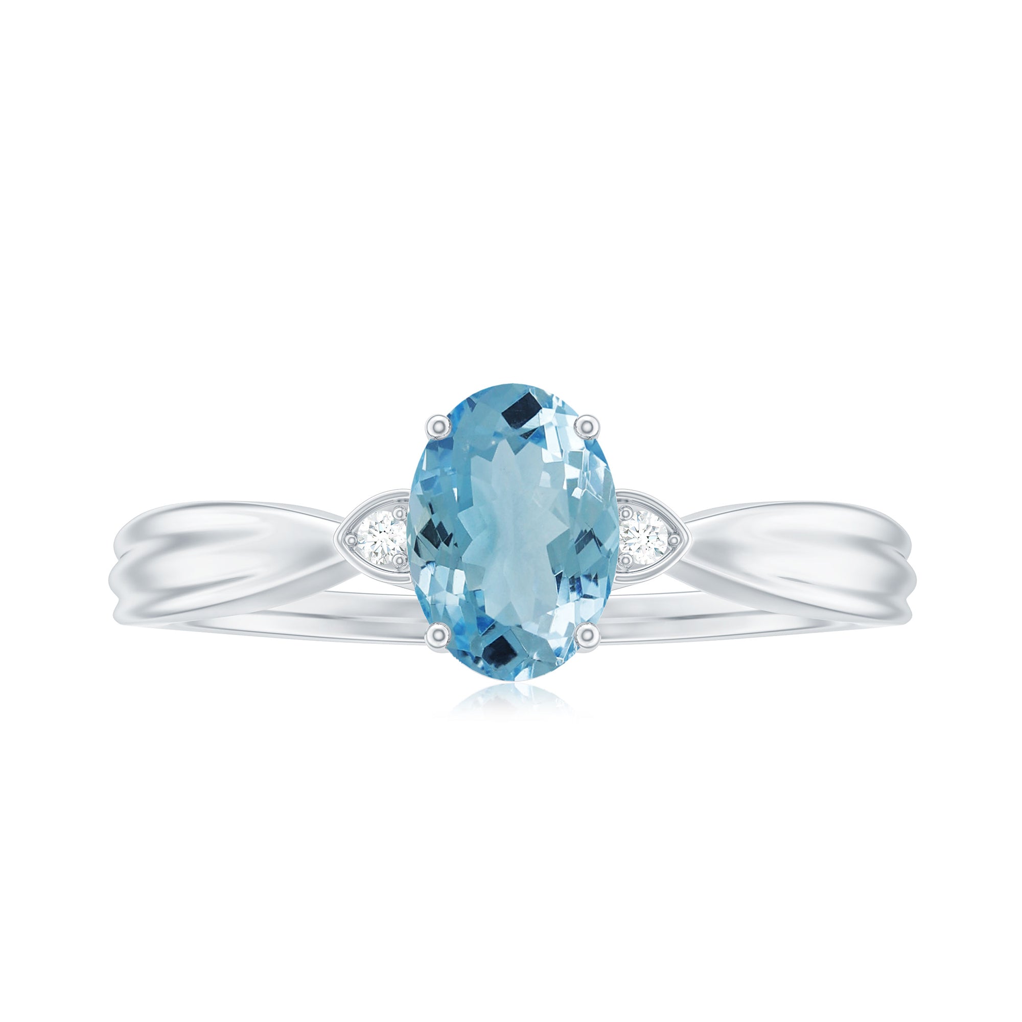 Oval Cut Real Aquamarine Solitaire Ring with Diamond Aquamarine - ( AAA ) - Quality - Rosec Jewels