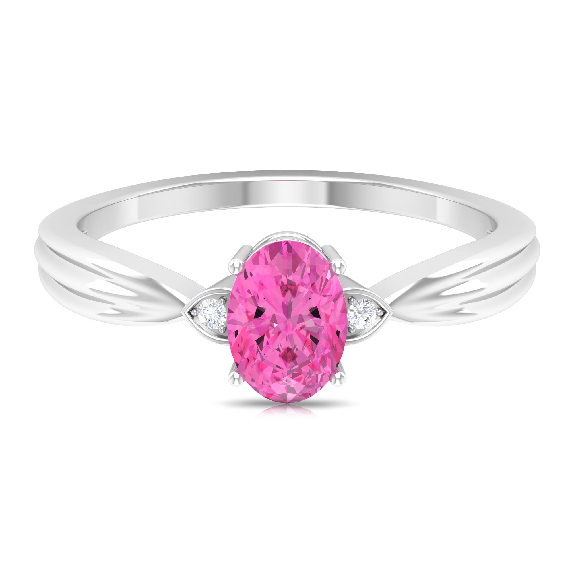 Oval Cut Pink Sapphire Solitaire Ring with Diamond Pink Sapphire - ( AAA ) - Quality - Rosec Jewels