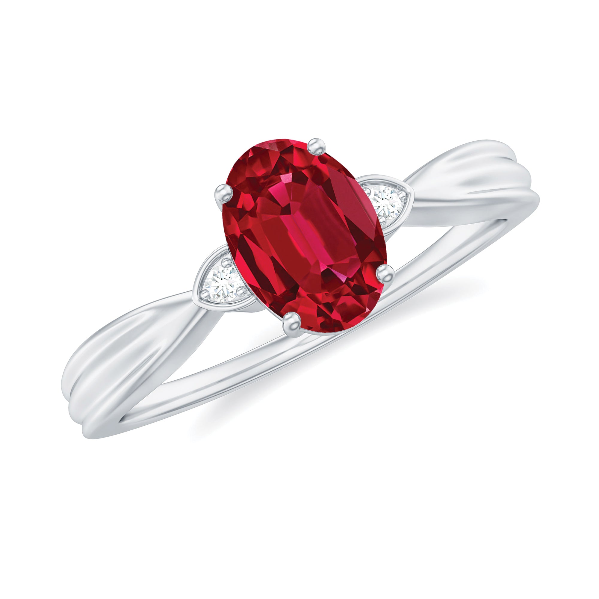 Oval Cut Lab Grown Ruby Solitaire Ring with Diamond Lab Created Ruby - ( AAAA ) - Quality - Rosec Jewels