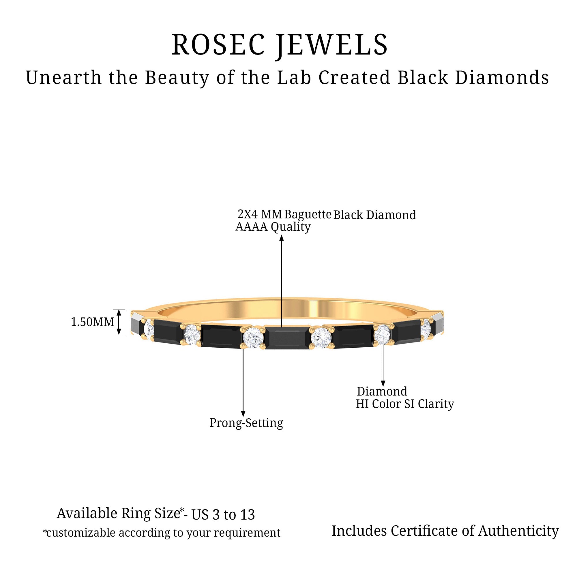 Lab Grown Black Diamond and Diamond Minimal Half Eternity Ring Lab Created Black Diamond - ( AAAA ) - Quality - Rosec Jewels