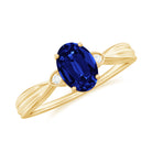 Rosec Jewels-Oval Cut Lab Grown Blue Sapphire Solitaire Ring with Diamond