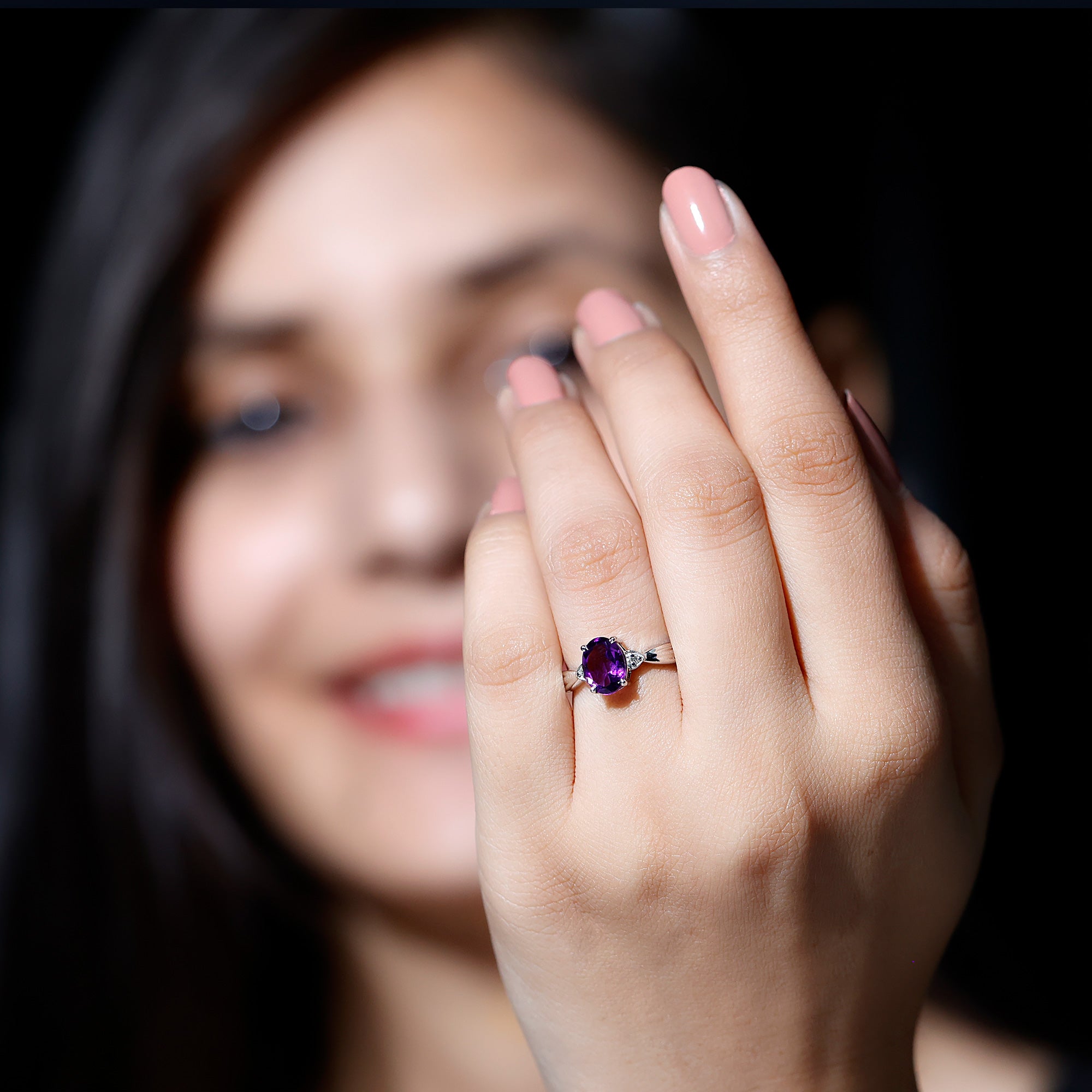 1.25 CT Oval Cut Amethyst Solitaire Ring with Diamond Amethyst - ( AAA ) - Quality - Rosec Jewels