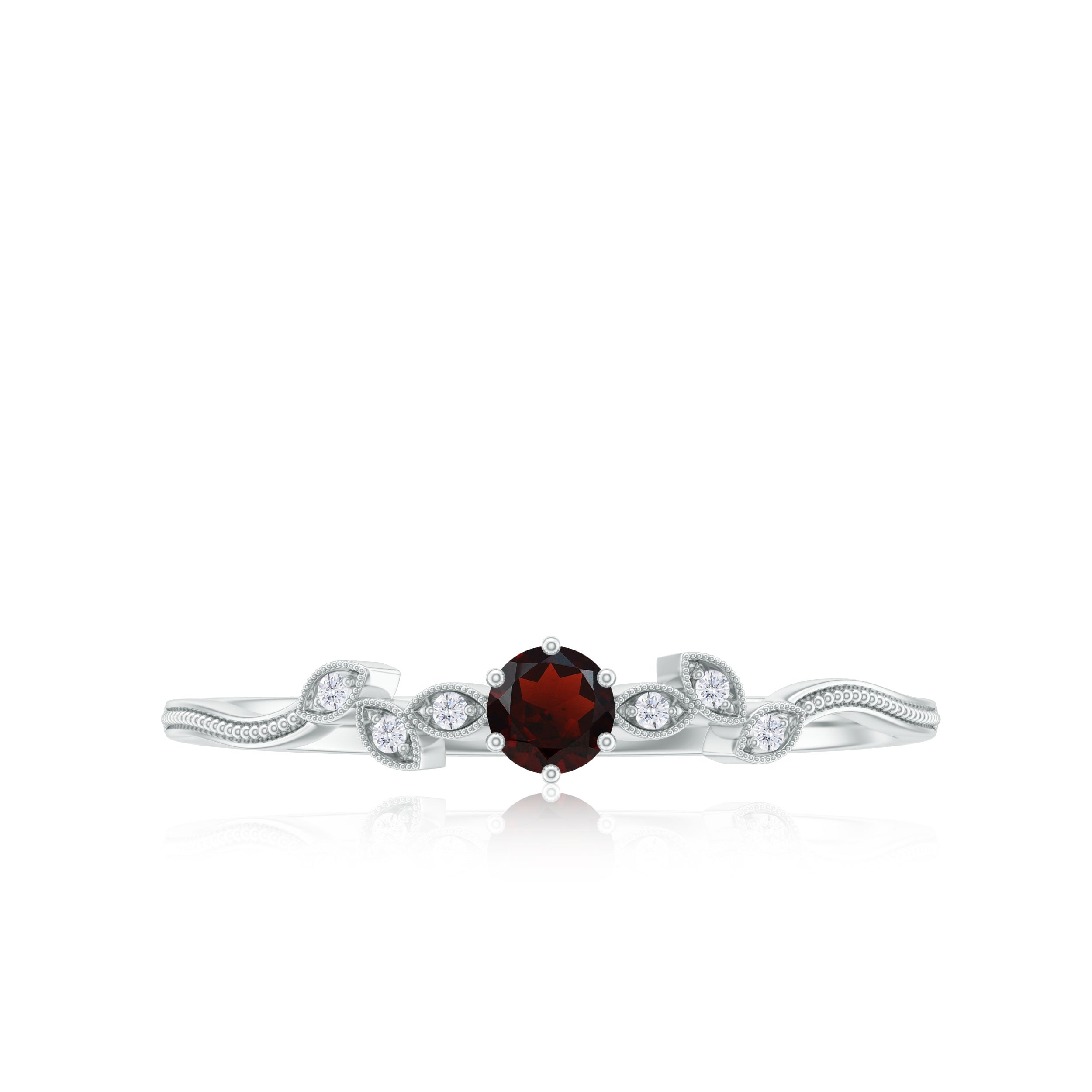 Garnet and Diamond Leaf Branch Promise Ring Garnet - ( AAA ) - Quality - Rosec Jewels