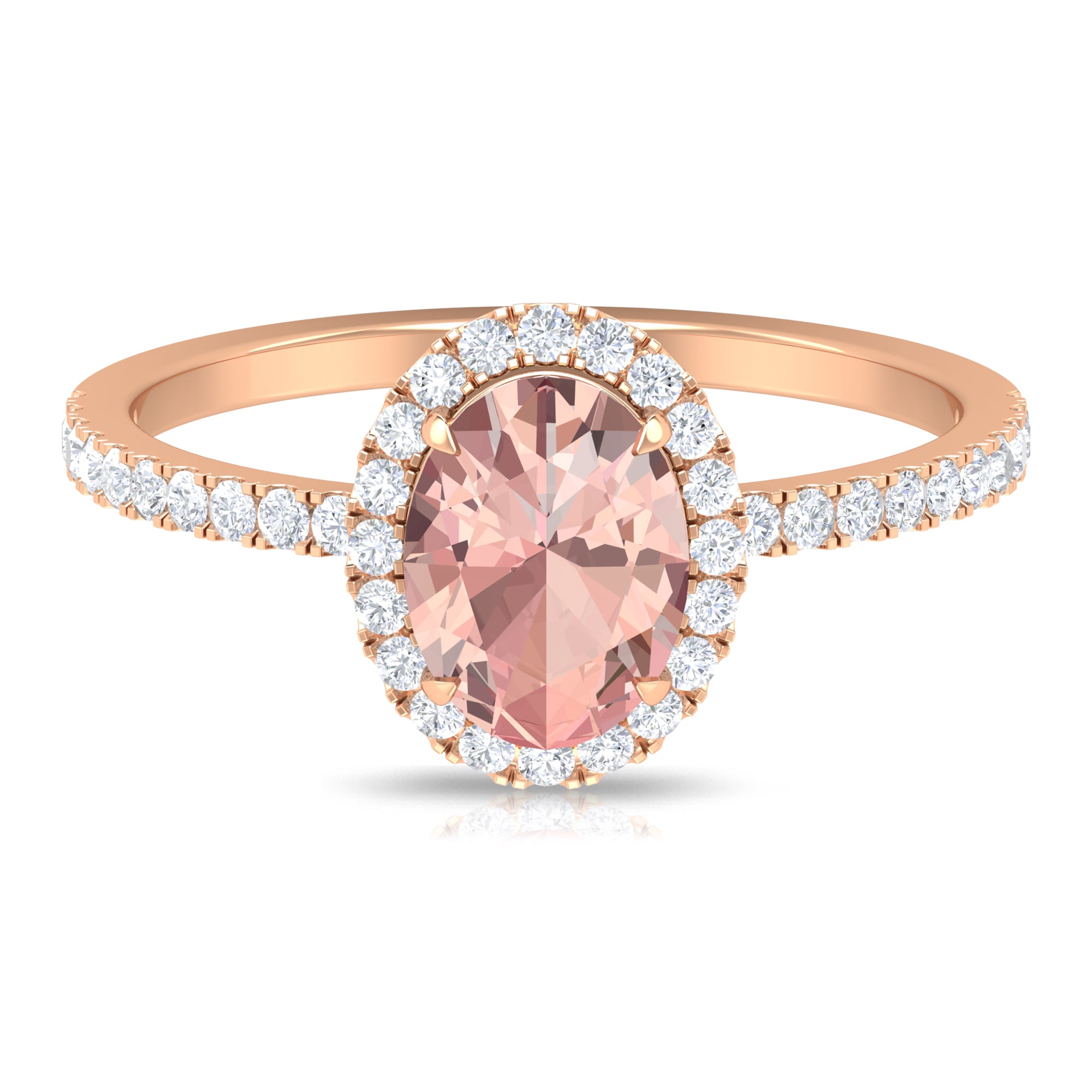 1.50 CT Oval Shape Morganite Ring with Diamond Halo Morganite - ( AAA ) - Quality - Rosec Jewels