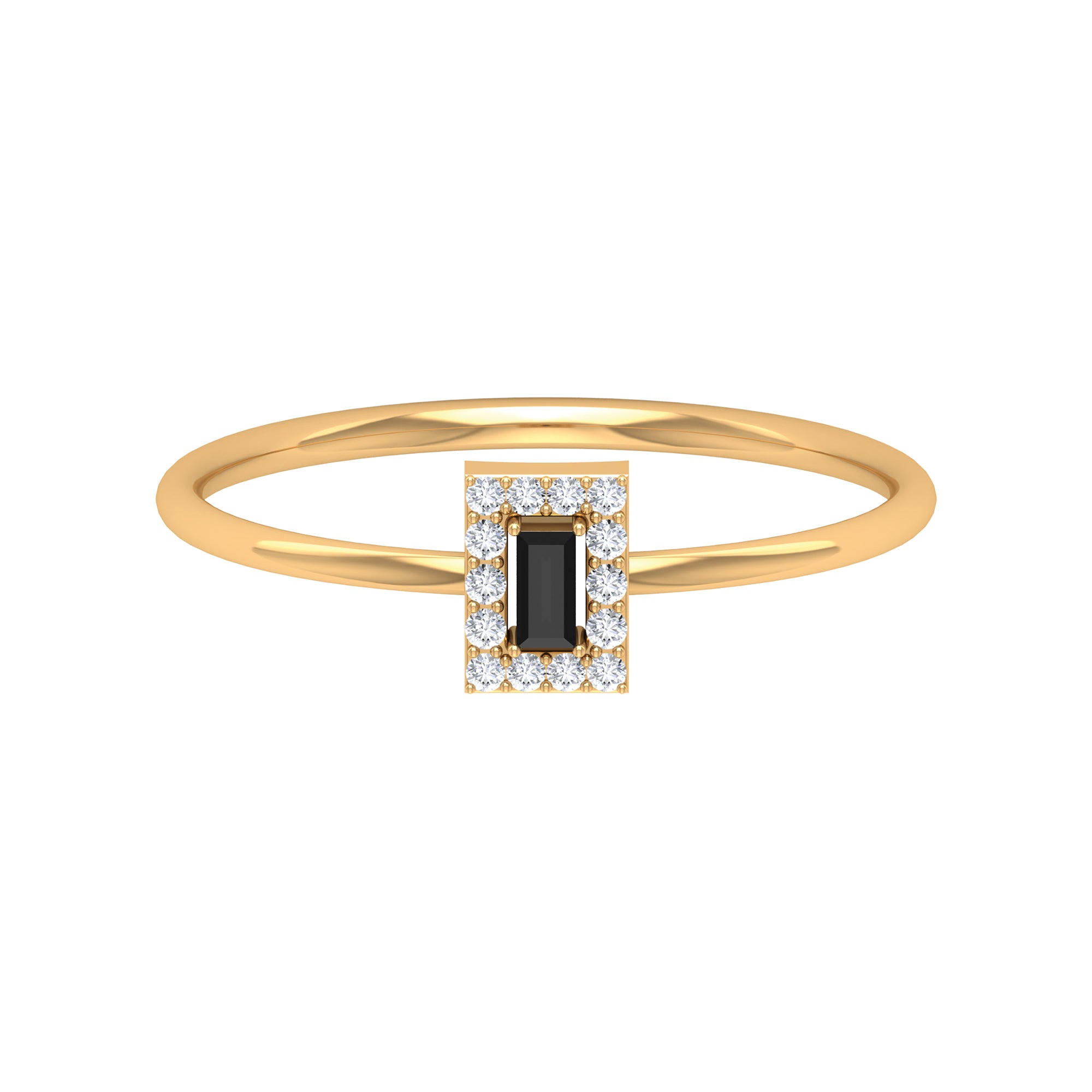 Baguette Black Onyx Dainty Promise Ring with Diamond Black Onyx - ( AAA ) - Quality - Rosec Jewels