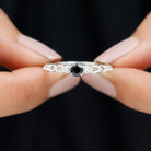 Round Created Black Diamond and Diamond Designer Promise Ring in Gold Lab Created Black Diamond - ( AAAA ) - Quality - Rosec Jewels