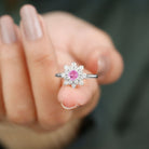 1 CT Pink Sapphire and Diamond Cluster Engagement Ring in Prong Setting Pink Sapphire - ( AAA ) - Quality - Rosec Jewels