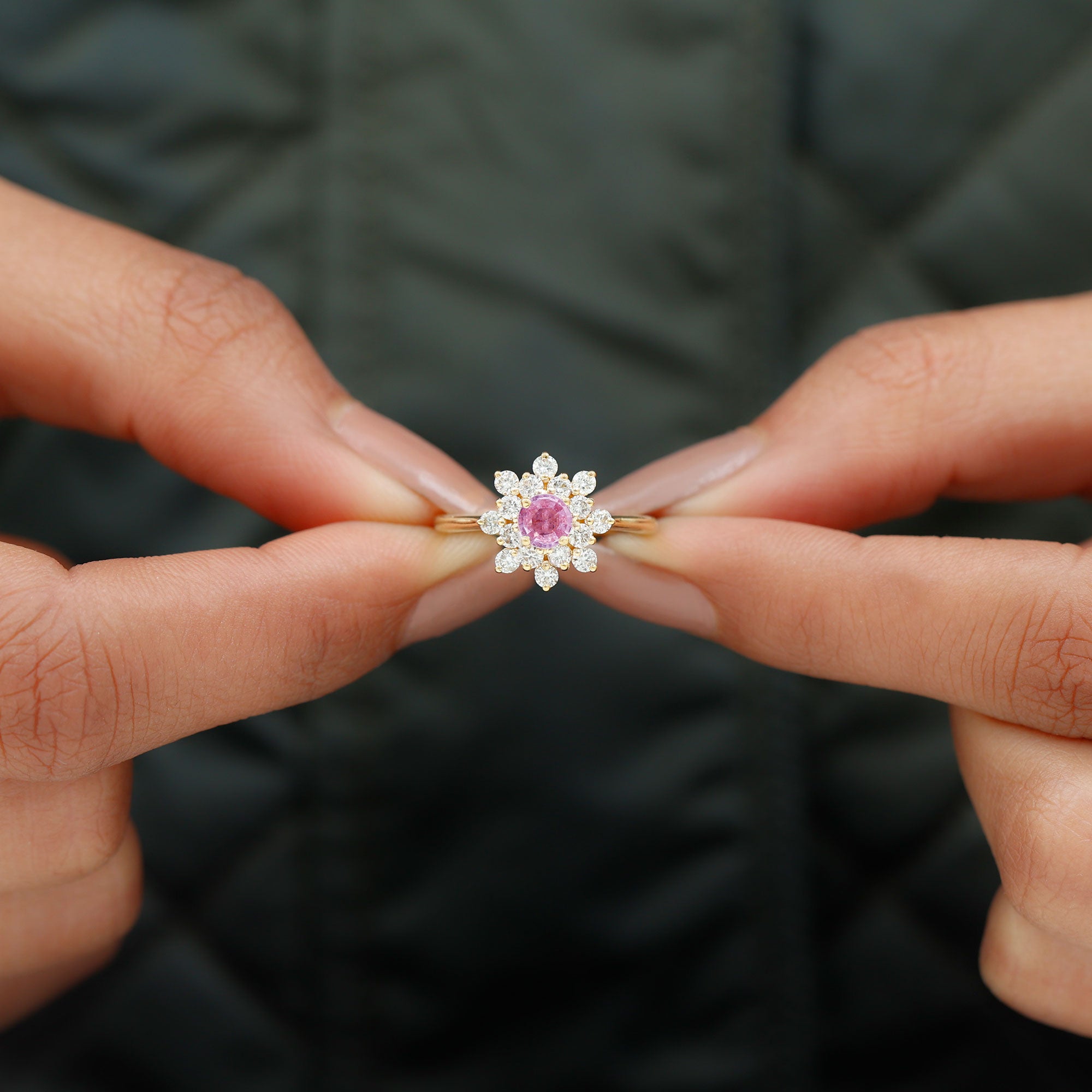 1 CT Pink Sapphire and Diamond Cluster Engagement Ring in Prong Setting Pink Sapphire - ( AAA ) - Quality - Rosec Jewels