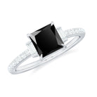 Princess Cut Created Black Diamond Solitaire Ring with Diamond Side Stones Lab Created Black Diamond - ( AAAA ) - Quality - Rosec Jewels