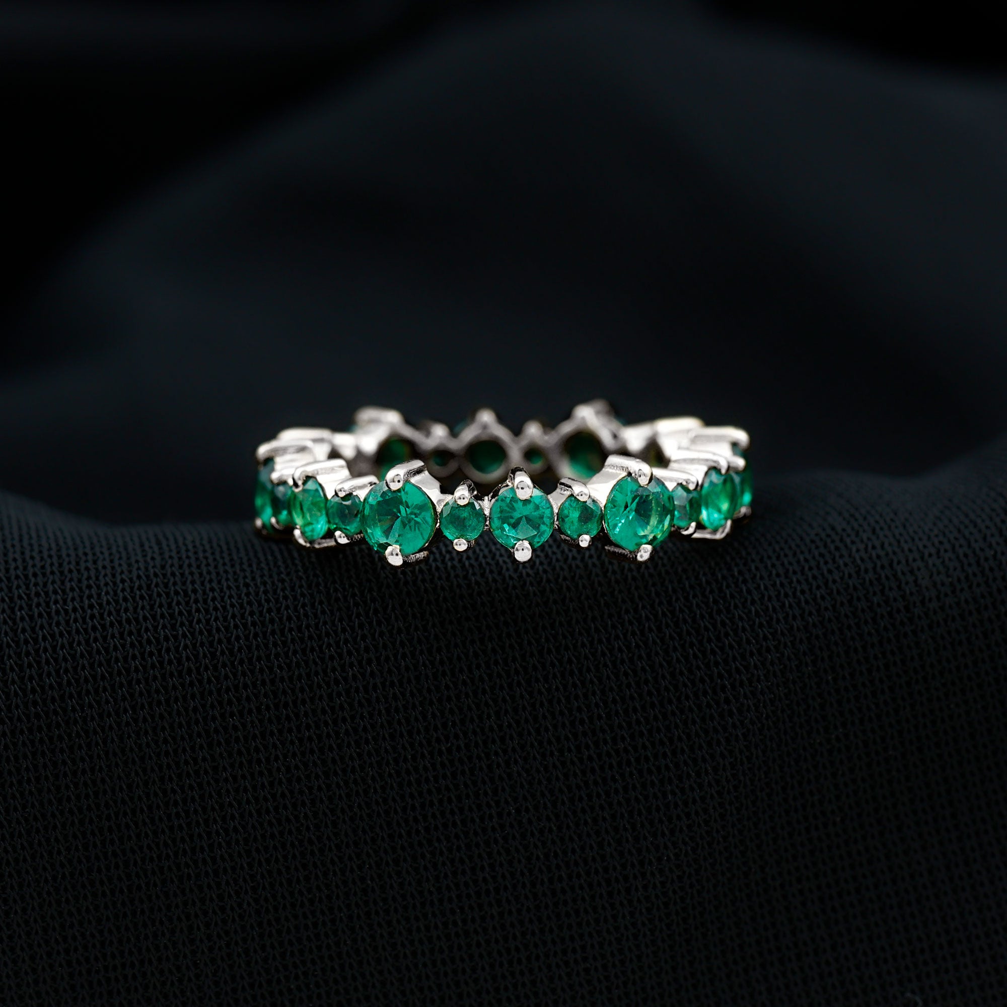 Lab Grown Emerald Round Eternity Band Ring Lab Created Emerald - ( AAAA ) - Quality - Rosec Jewels