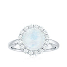 Round Moonstone Simple Halo Engagement Ring with Diamond Moonstone - ( AAA ) - Quality - Rosec Jewels