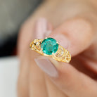 Antique Style Lab Grown Emerald and Diamond Solitaire Ring Lab Created Emerald - ( AAAA ) - Quality - Rosec Jewels