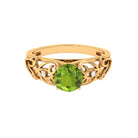 1.25 CT Antique Peridot Solitaire Ring with Diamond Accent Peridot - ( AAA ) - Quality - Rosec Jewels