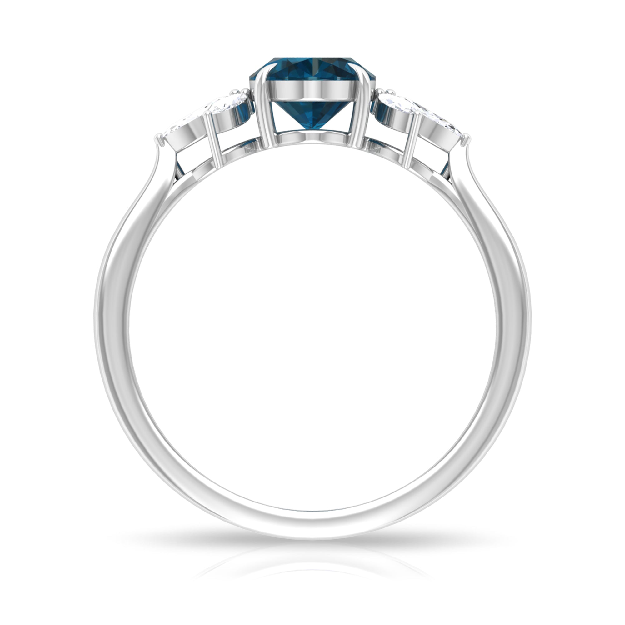 Claw Set London Blue Topaz Solitaire Ring with Marquise Diamond Trio London Blue Topaz - ( AAA ) - Quality - Rosec Jewels