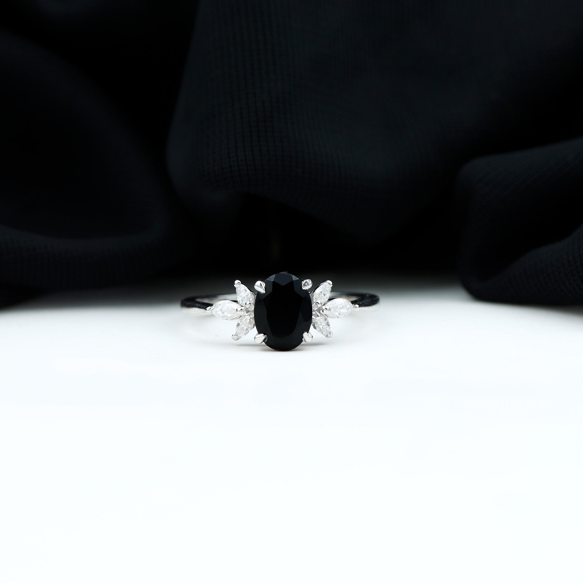 1.5 CT Claw Set Oval Black Onyx Solitaire Ring with Diamond Black Onyx - ( AAA ) - Quality - Rosec Jewels