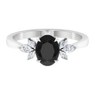 Claw Set Black Spinel Solitaire Ring with Marquise Diamond Trio Black Spinel - ( AAA ) - Quality - Rosec Jewels