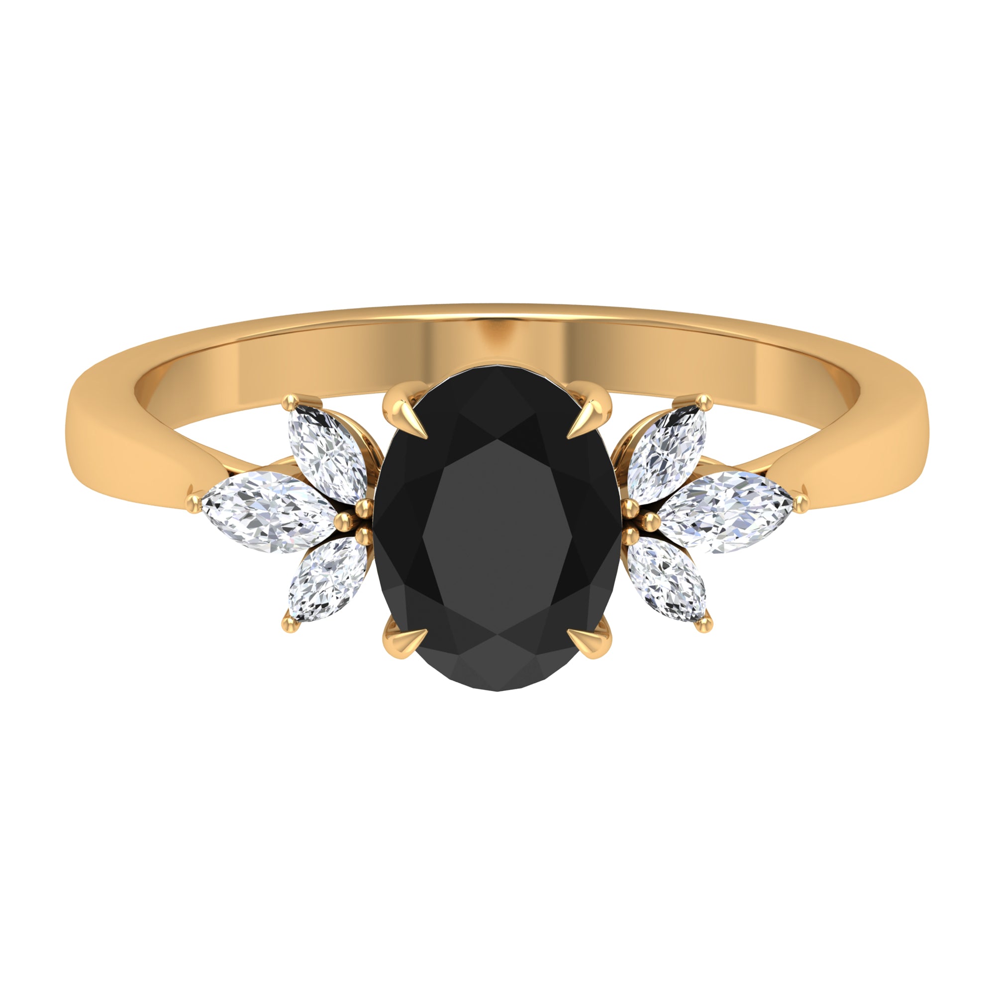 Claw Set Black Spinel Solitaire Ring with Marquise Diamond Trio Black Spinel - ( AAA ) - Quality - Rosec Jewels