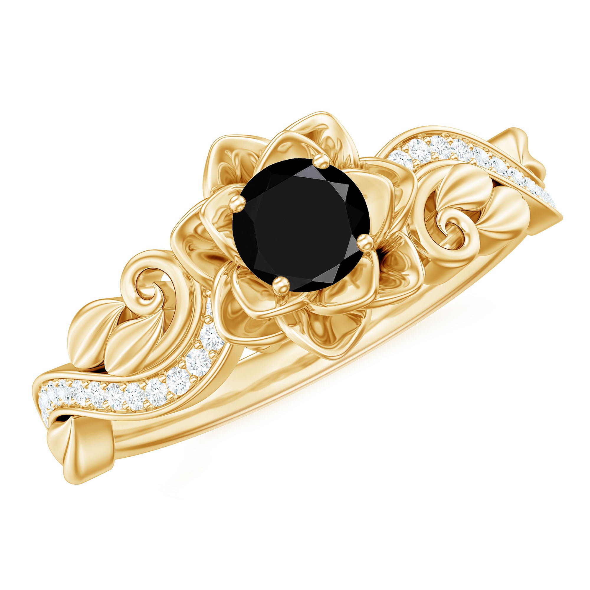 Rosec Jewels-Flower Inspired Black Onyx and Diamond Engagement Ring