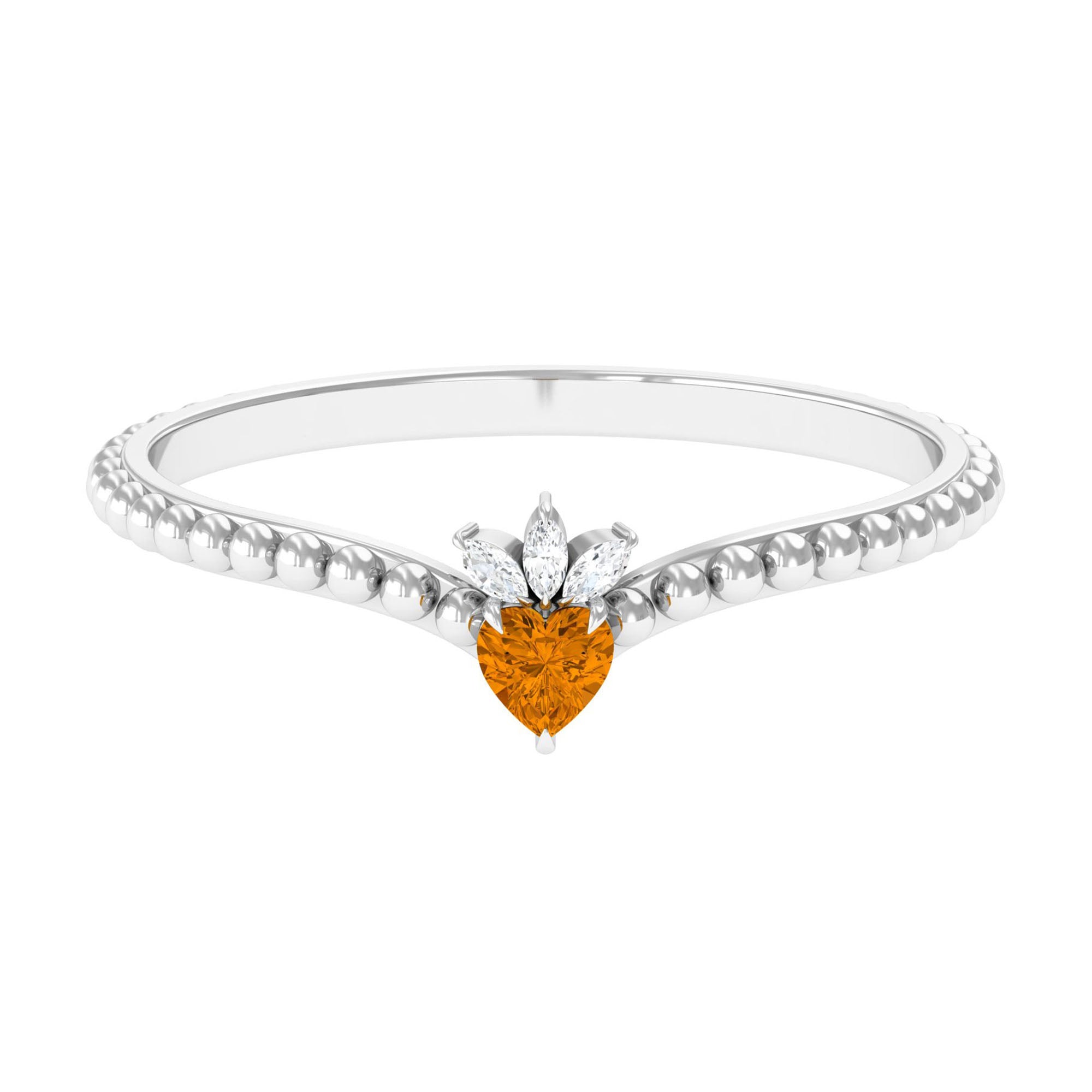 Heart Shape Citrine and Diamond Dainty Promise Ring with Beaded Detailing Citrine - ( AAA ) - Quality - Rosec Jewels