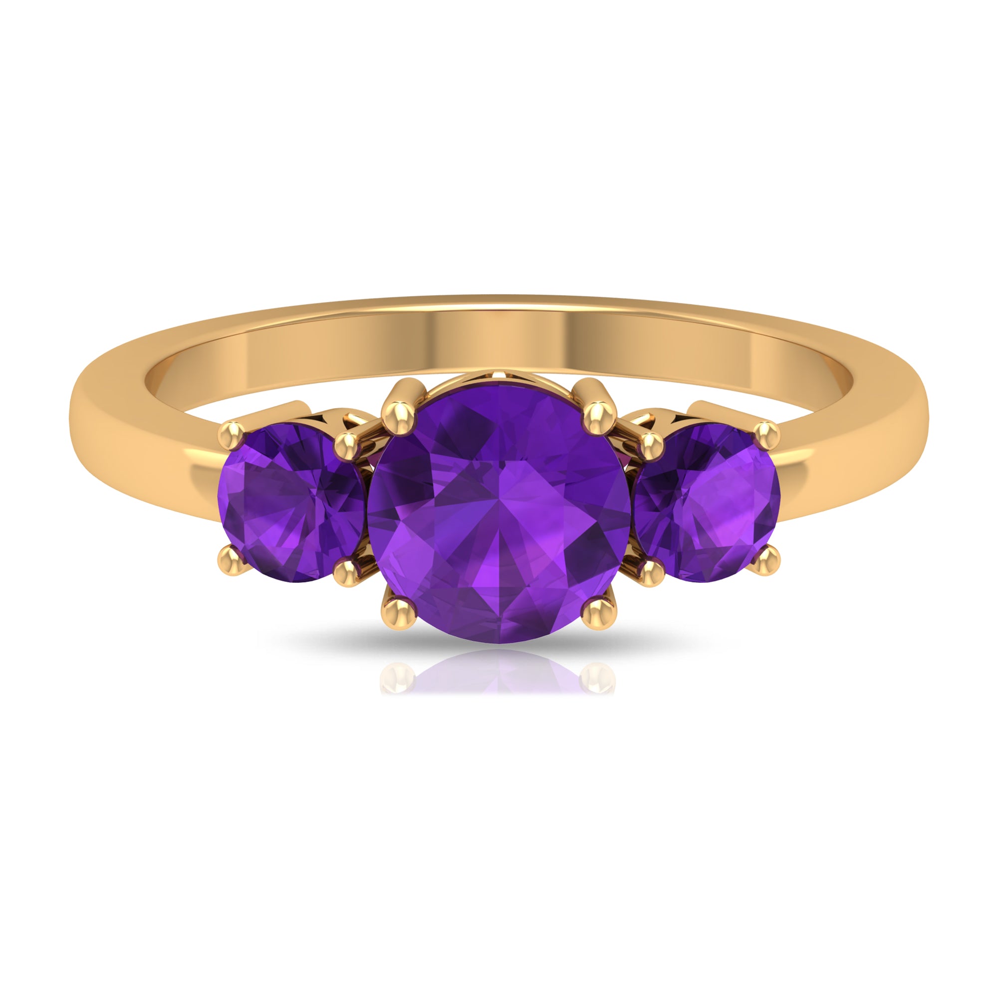 3/4 CT Round Cut Amethyst Three Stone Ring Amethyst - ( AAA ) - Quality - Rosec Jewels