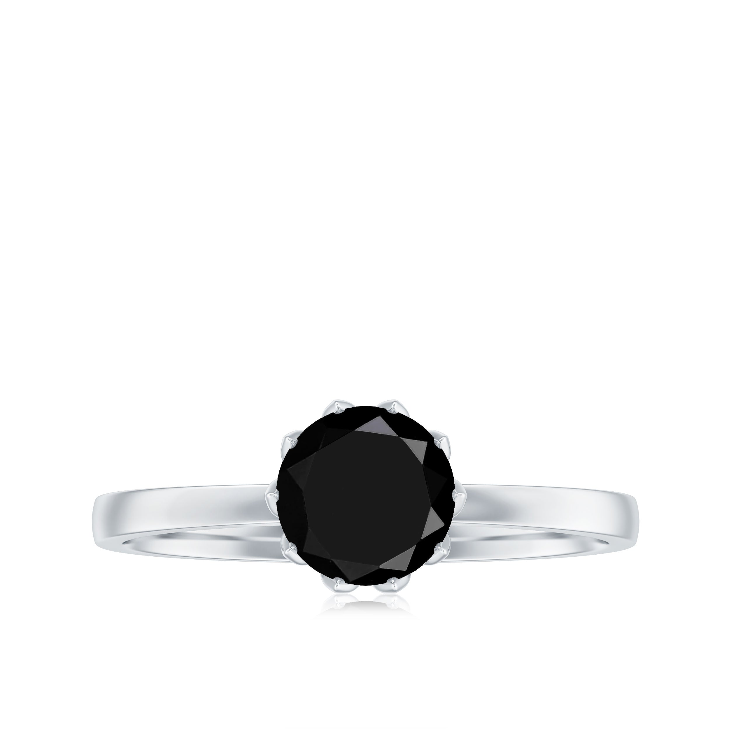 Lab-Created Black Diamond Solitaire Ring in Lotus Basket Setting Lab Created Black Diamond - ( AAAA ) - Quality - Rosec Jewels