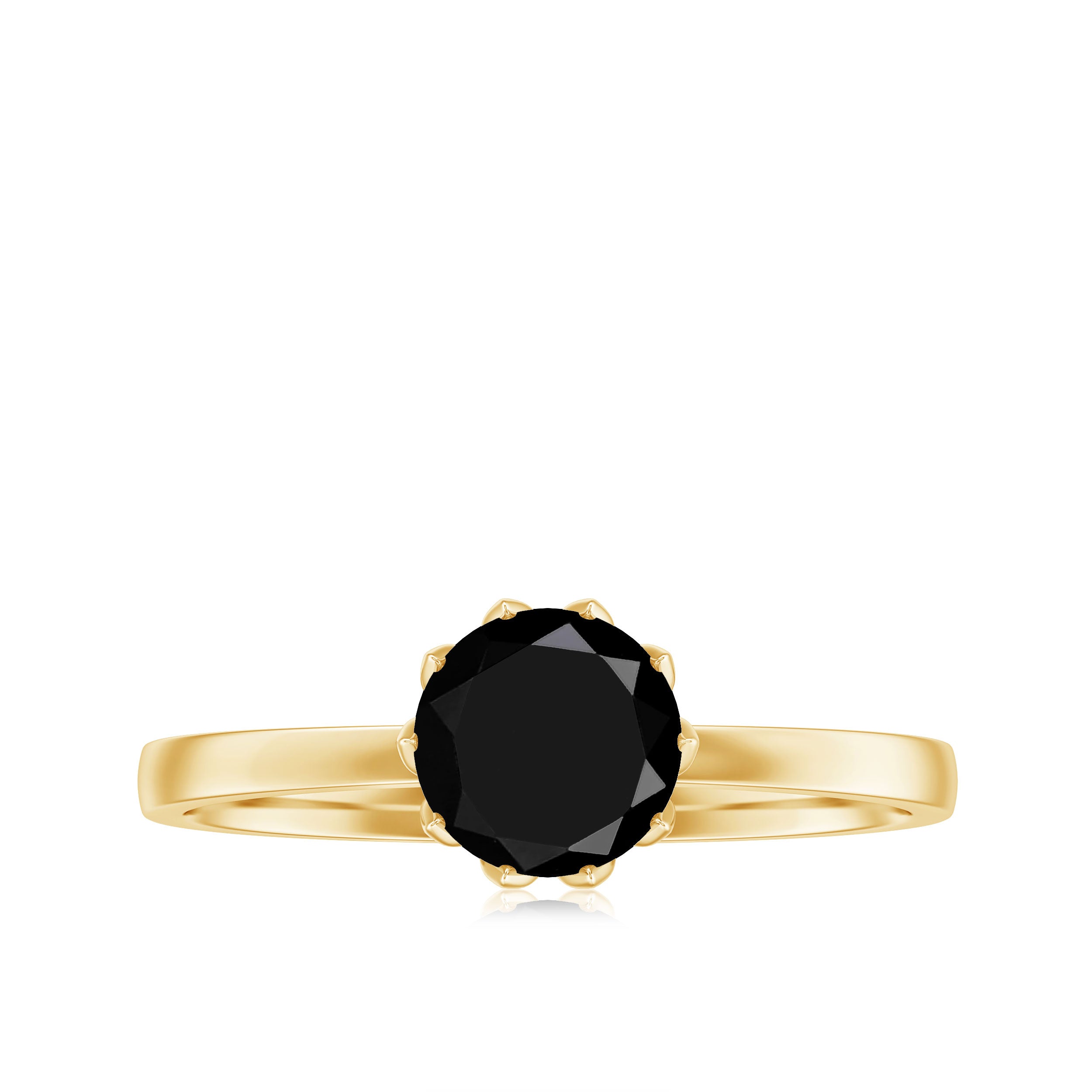 Lab-Created Black Diamond Solitaire Ring in Lotus Basket Setting Lab Created Black Diamond - ( AAAA ) - Quality - Rosec Jewels