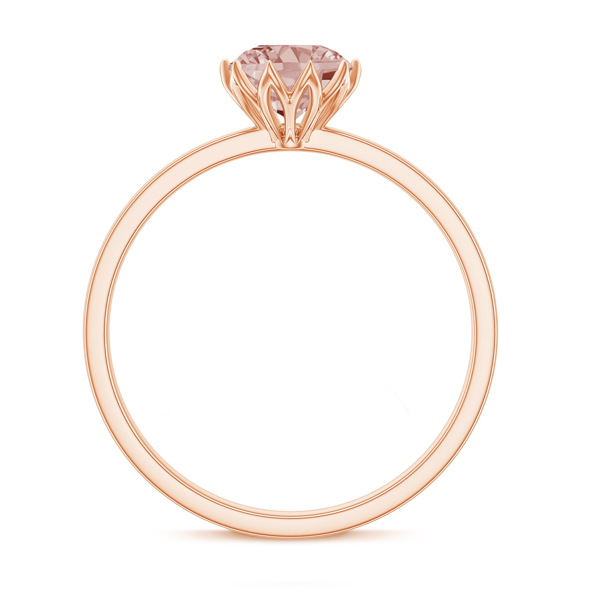 6 MM Round Morganite Solitaire Ring in Lotus Basket Setting Morganite - ( AAA ) - Quality - Rosec Jewels