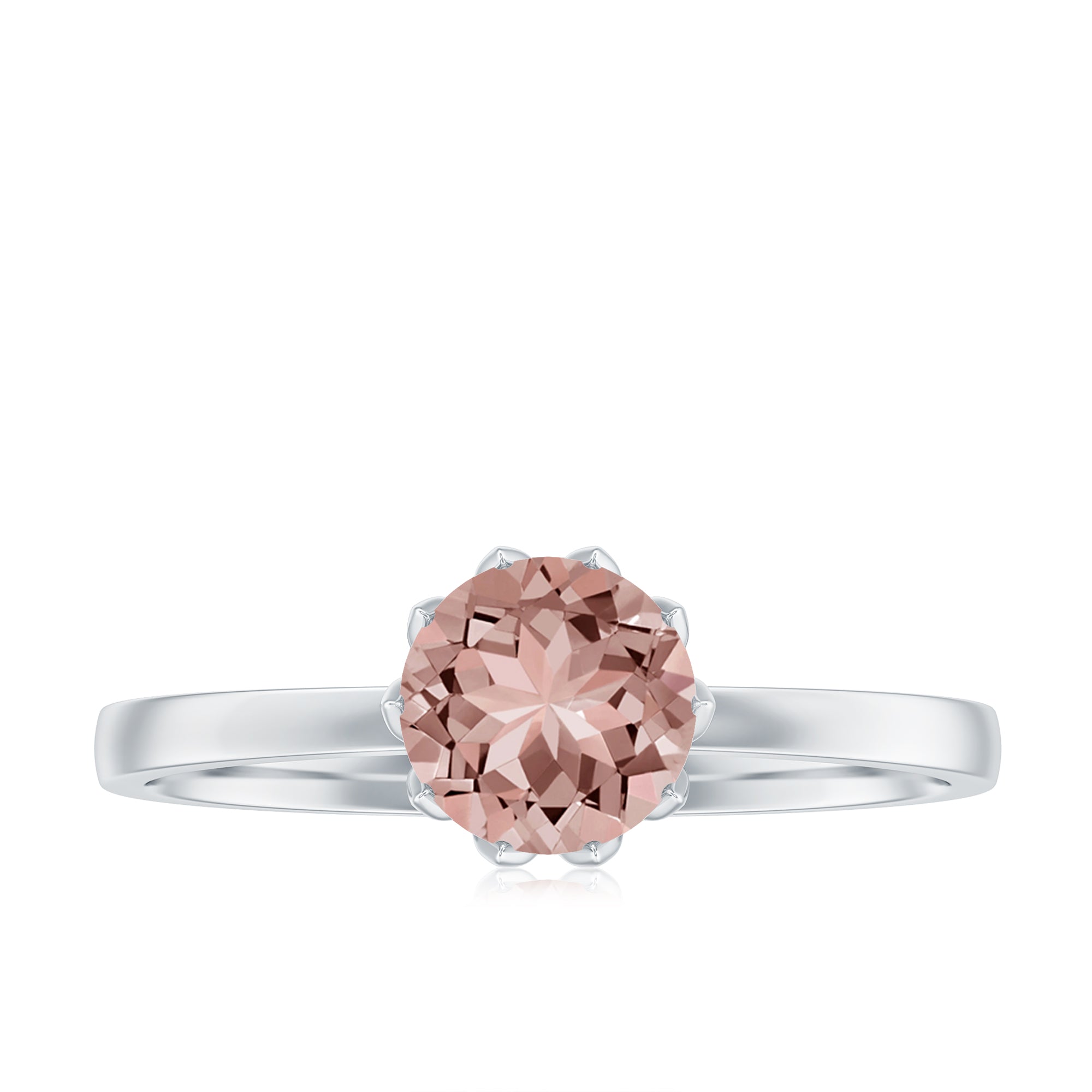 6 MM Round Morganite Solitaire Ring in Lotus Basket Setting Morganite - ( AAA ) - Quality - Rosec Jewels