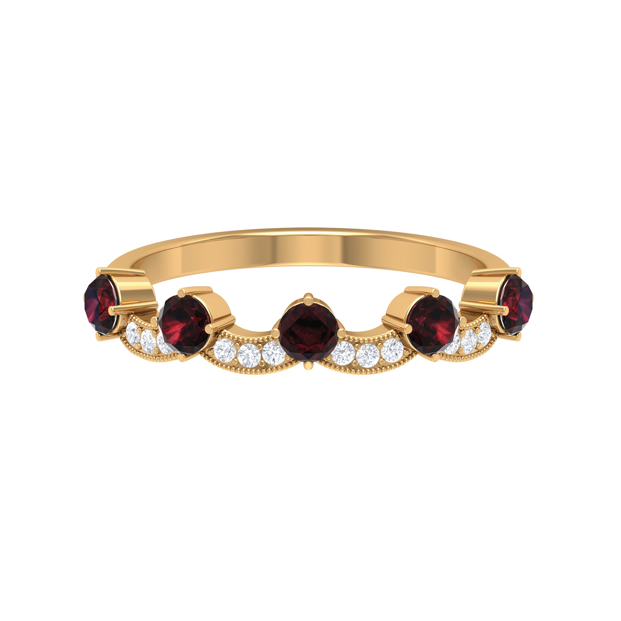 1 CT Garnet and Diamond Stackable Wave Ring Garnet - ( AAA ) - Quality - Rosec Jewels