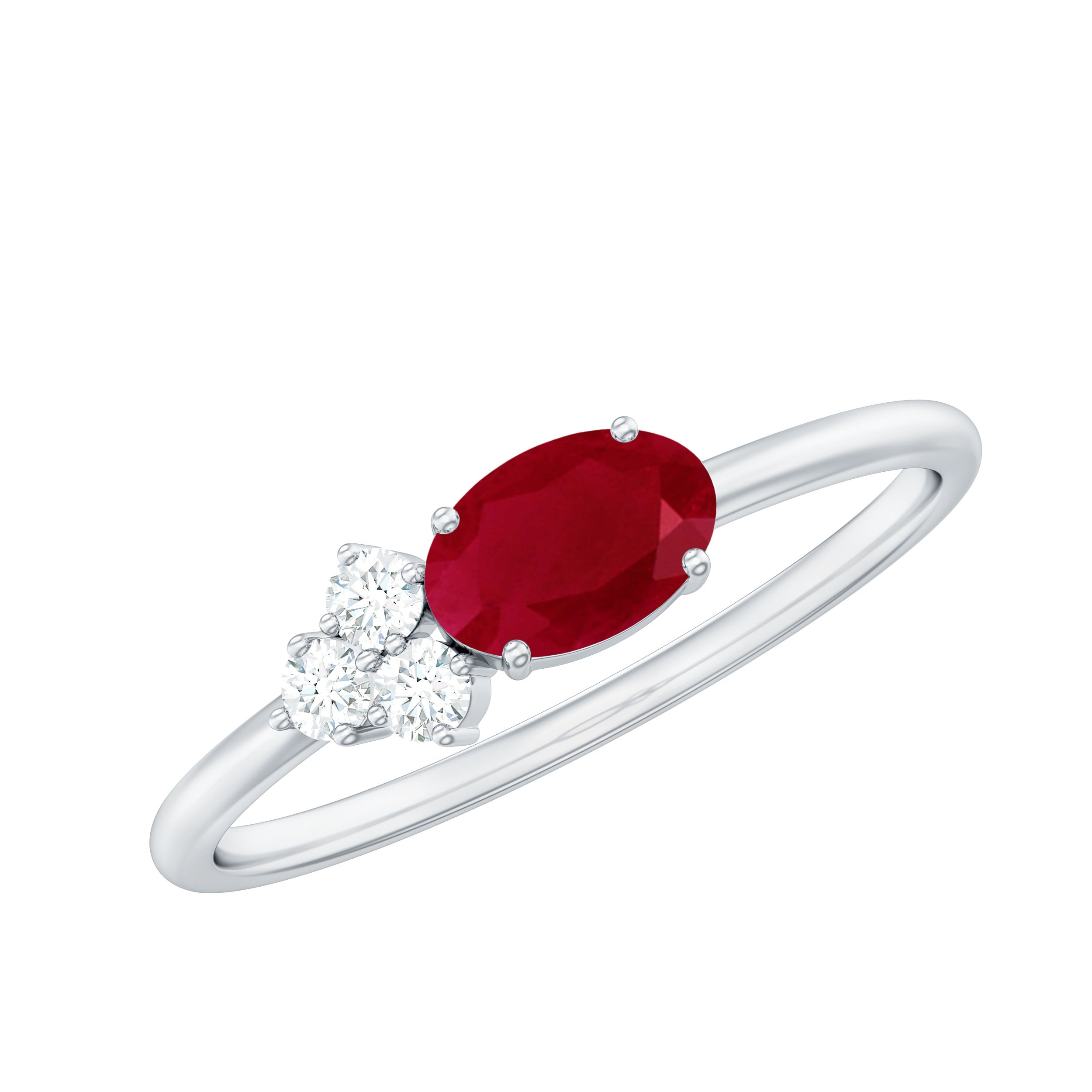 Oval Cut Ruby Promise Ring with Diamond Trio Ruby - ( AAA ) - Quality - Rosec Jewels