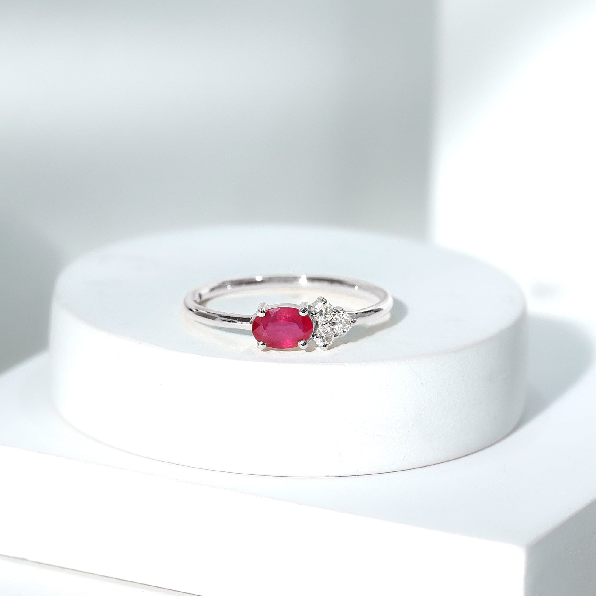 Oval Cut Ruby Promise Ring with Diamond Trio Ruby - ( AAA ) - Quality - Rosec Jewels