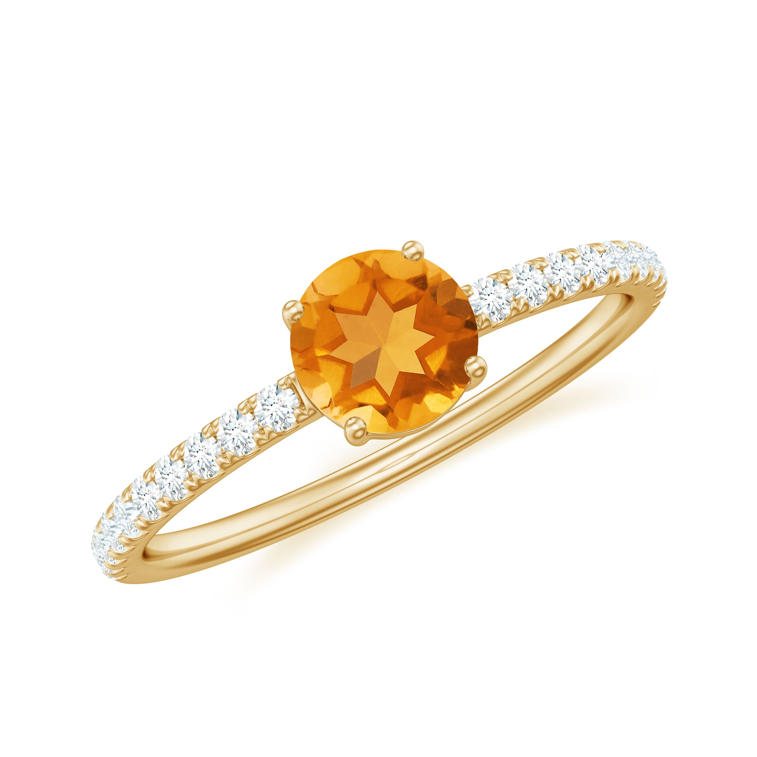 Minimal Citrine Solitaire Promise Ring with Diamonds Citrine - ( AAA ) - Quality - Rosec Jewels