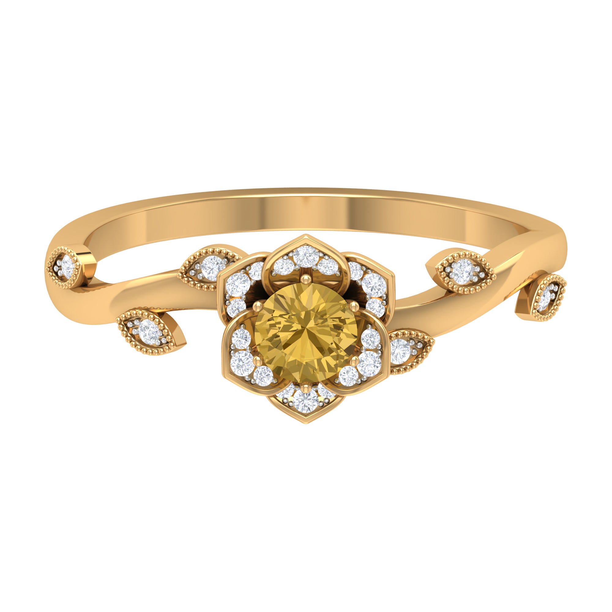 Nature Inspired Citrine and Diamond Engagement Ring Citrine - ( AAA ) - Quality - Rosec Jewels